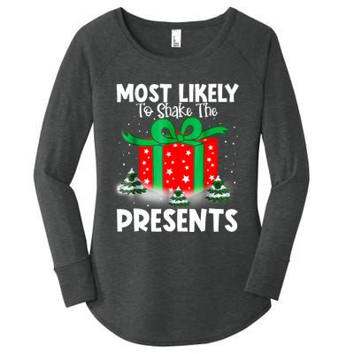 Most Likely To Shake The Presents Christmas Family Women's Perfect Tri Tunic Long Sleeve Shirt