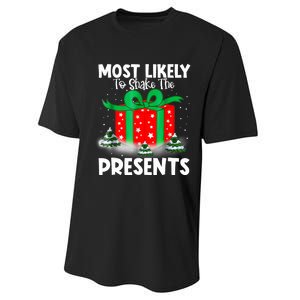 Most Likely To Shake The Presents Christmas Family Performance Sprint T-Shirt