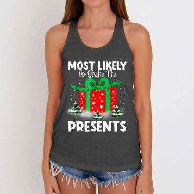 Most Likely To Shake The Presents Christmas Family Women's Knotted Racerback Tank