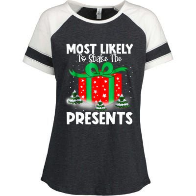 Most Likely To Shake The Presents Christmas Family Enza Ladies Jersey Colorblock Tee