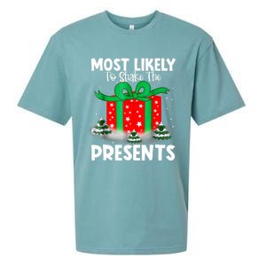 Most Likely To Shake The Presents Christmas Family Sueded Cloud Jersey T-Shirt