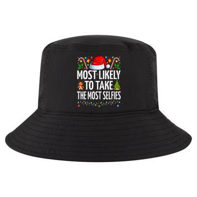 Most Likely To Take The Most Selfies Funny Family Christmas Cool Comfort Performance Bucket Hat