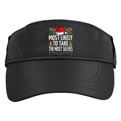 Most Likely To Take The Most Selfies Funny Family Christmas Adult Drive Performance Visor