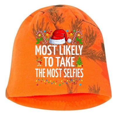 Most Likely To Take The Most Selfies Funny Family Christmas Kati - Camo Knit Beanie