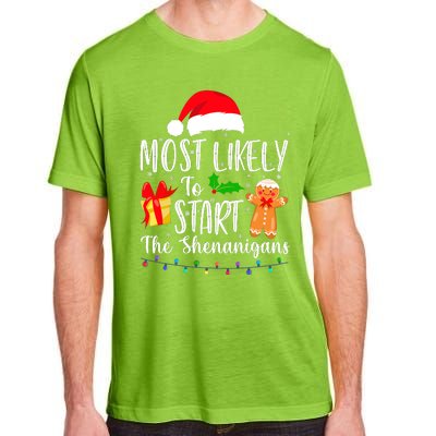 Most Likely To Start The Shenanigans Funny Family Christmas Adult ChromaSoft Performance T-Shirt