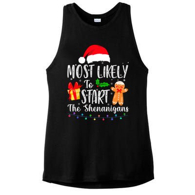 Most Likely To Start The Shenanigans Funny Family Christmas Ladies PosiCharge Tri-Blend Wicking Tank