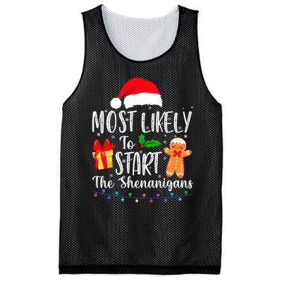 Most Likely To Start The Shenanigans Funny Family Christmas Mesh Reversible Basketball Jersey Tank