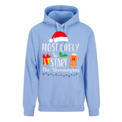 Most Likely To Start The Shenanigans Funny Family Christmas Unisex Surf Hoodie