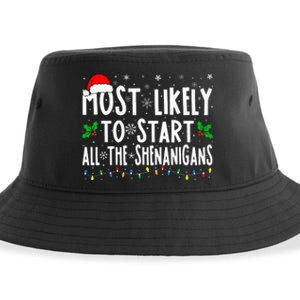 Most Likely To Start The Shenanigans Funny Family Christmas Sustainable Bucket Hat