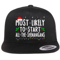 Most Likely To Start The Shenanigans Funny Family Christmas Flat Bill Trucker Hat