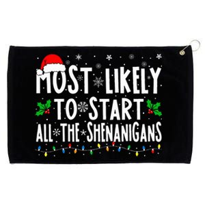 Most Likely To Start The Shenanigans Funny Family Christmas Grommeted Golf Towel