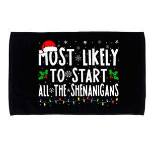 Most Likely To Start The Shenanigans Funny Family Christmas Microfiber Hand Towel