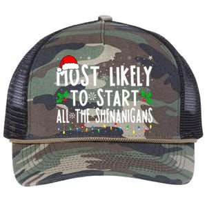 Most Likely To Start The Shenanigans Funny Family Christmas Retro Rope Trucker Hat Cap