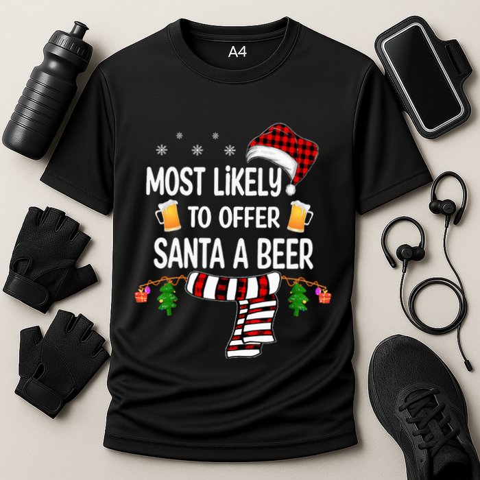 Most Likely To Offer Santa A Beer Funny Family xmas  Cooling Performance Crew T-Shirt