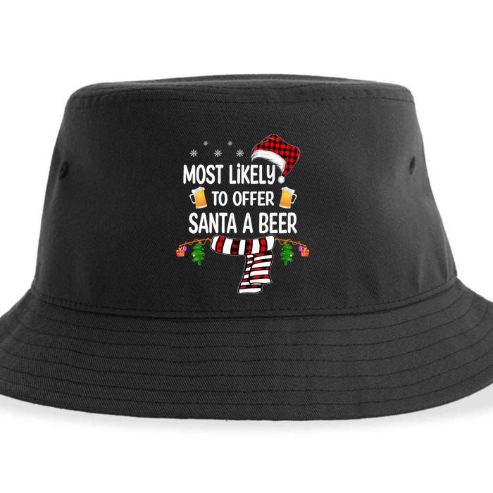 Most Likely To Offer Santa A Beer Funny Family xmas  Sustainable Bucket Hat