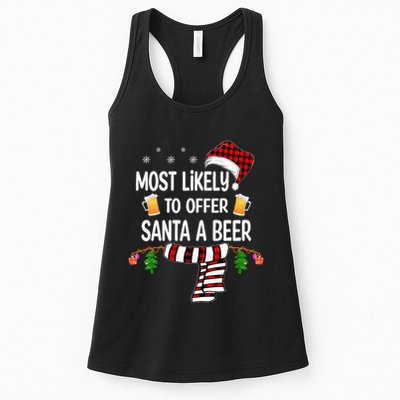 Most Likely To Offer Santa A Beer Funny Family xmas  Womens Tank Top