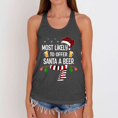 Most Likely To Offer Santa A Beer Funny Family xmas  Women's Knotted Racerback Tank