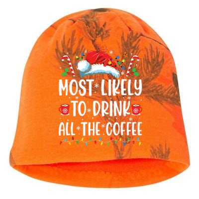 Most Likely To Drink All The Coffee Funny Family Christmas Kati - Camo Knit Beanie