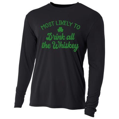 Most Likely To Drink All The Whiskey Family St Patricks Day Cooling Performance Long Sleeve Crew