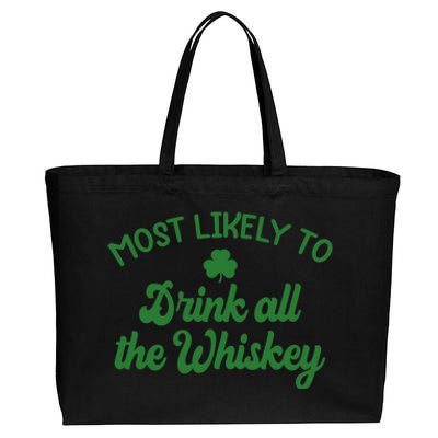 Most Likely To Drink All The Whiskey Family St Patricks Day Cotton Canvas Jumbo Tote