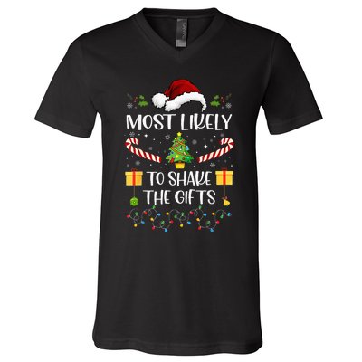 Most Likely To Shake The Gifts Matching Family Christmas V-Neck T-Shirt