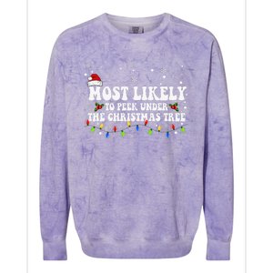 Most Likely To Peek Under The Christmas tree Family Xmas Colorblast Crewneck Sweatshirt