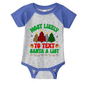 Most Likely To Text Santa A List Funny Family Xmas Party Meaningful Gift Infant Baby Jersey Bodysuit