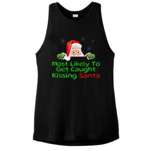 Most Likely To Get Caught Kissing Santa Funny Christmas Ladies PosiCharge Tri-Blend Wicking Tank