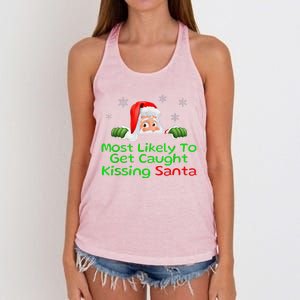 Most Likely To Get Caught Kissing Santa Funny Christmas Women's Knotted Racerback Tank