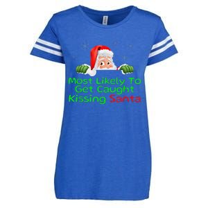 Most Likely To Get Caught Kissing Santa Funny Christmas Enza Ladies Jersey Football T-Shirt