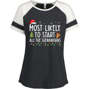 Most Likely To Start All The Shenanigans Family Xmas Holiday Enza Ladies Jersey Colorblock Tee