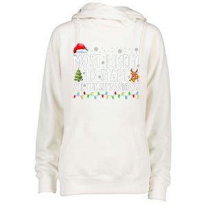 Most Likely To Start All The Shenanigans Family Xmas Holiday Womens Funnel Neck Pullover Hood