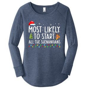 Most Likely To Start All The Shenanigans Family Xmas Holiday Women's Perfect Tri Tunic Long Sleeve Shirt