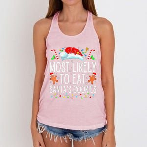 Most Likely To Eat Santas Cookies Family Christmas Holiday Women's Knotted Racerback Tank