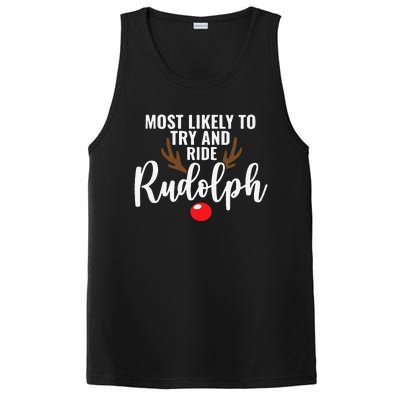 Most Likely To Try Ride Rudolph Funny Couples xmas  PosiCharge Competitor Tank