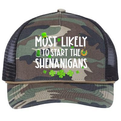 Most Likely To Start The Shenanigans Family St Patrick's Day Retro Rope Trucker Hat Cap