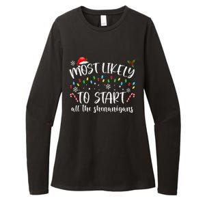 Most Likely To Start All The Shenanigans Family Xmas Holiday Womens CVC Long Sleeve Shirt