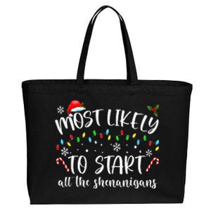 Most Likely To Start All The Shenanigans Family Xmas Holiday Cotton Canvas Jumbo Tote