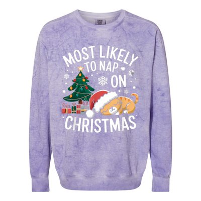 Most Likely To Nap On Christmas Matching Family Christmas Colorblast Crewneck Sweatshirt