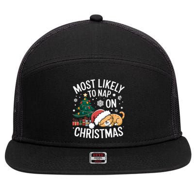 Most Likely To Nap On Christmas Matching Family Christmas 7 Panel Mesh Trucker Snapback Hat