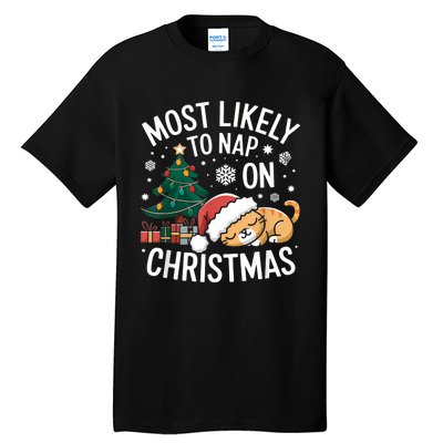 Most Likely To Nap On Christmas Matching Family Christmas Tall T-Shirt