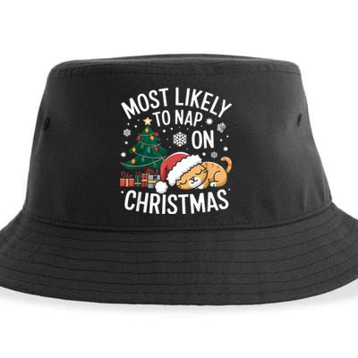 Most Likely To Nap On Christmas Matching Family Christmas Sustainable Bucket Hat