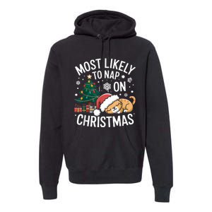 Most Likely To Nap On Christmas Matching Family Christmas Premium Hoodie