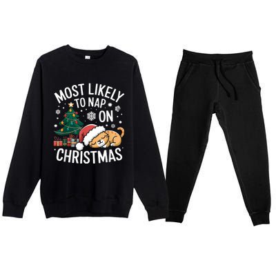 Most Likely To Nap On Christmas Matching Family Christmas Premium Crewneck Sweatsuit Set