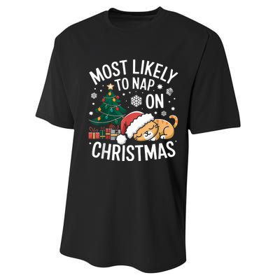 Most Likely To Nap On Christmas Matching Family Christmas Performance Sprint T-Shirt