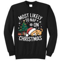 Most Likely To Nap On Christmas Matching Family Christmas Tall Sweatshirt