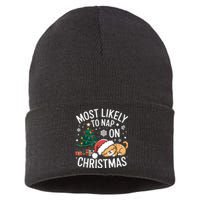 Most Likely To Nap On Christmas Matching Family Christmas Sustainable Knit Beanie