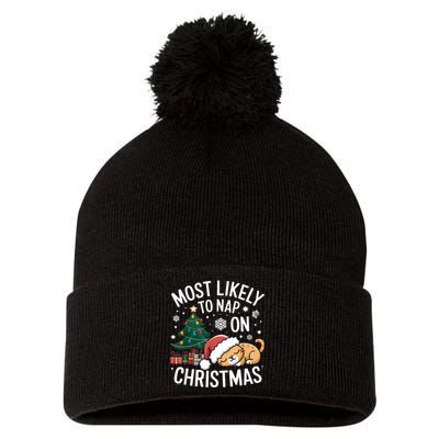 Most Likely To Nap On Christmas Matching Family Christmas Pom Pom 12in Knit Beanie