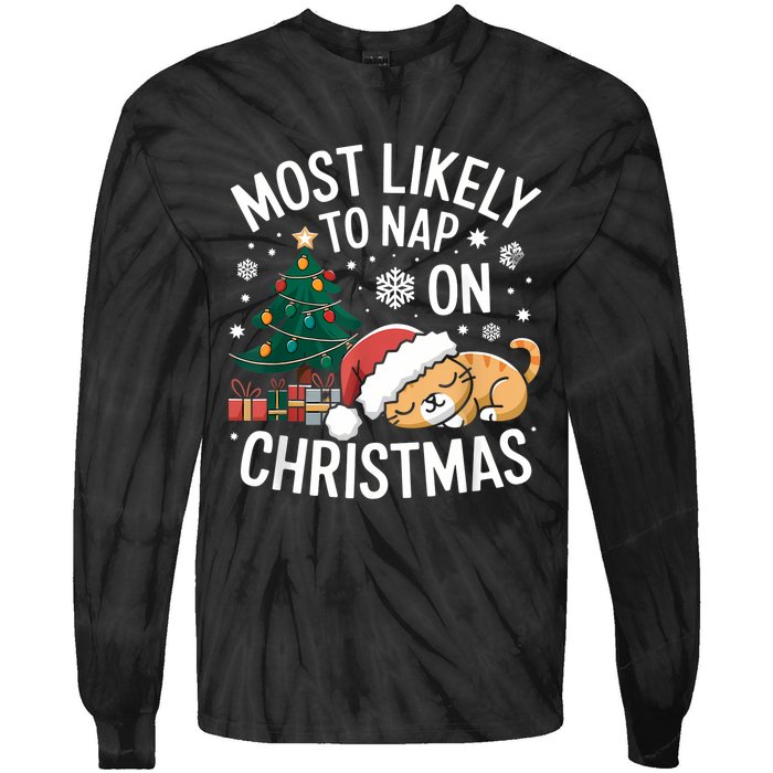 Most Likely To Nap On Christmas Matching Family Christmas Tie-Dye Long Sleeve Shirt