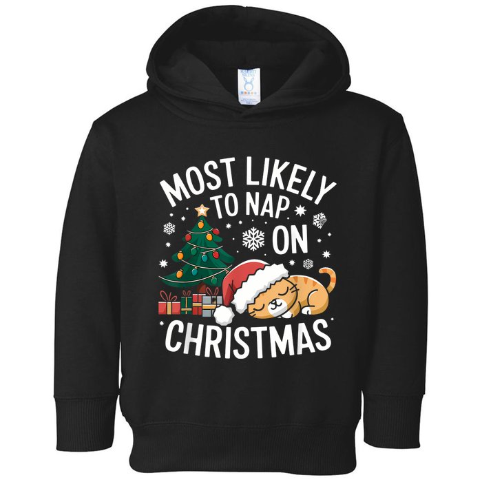 Most Likely To Nap On Christmas Matching Family Christmas Toddler Hoodie